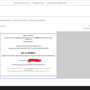 Columbia Stok Hatası Hk.
