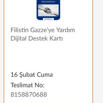 Trendyol'dan Bilgim Dışında AFAD-Gazze Yardım Kartı Sipariş Edilmiş.