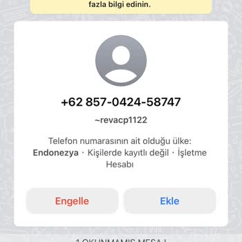WhatsApp +62 Alan Kodlu Tanınmayan Bir Numaradan WhatsApp Üzerinden Gelen Mesaj
