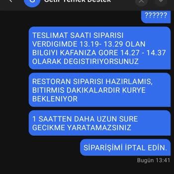 Getir Yemek - Teslim Edilmeyen Sipariş&cevap Vermeyen Bir Canlı Destek