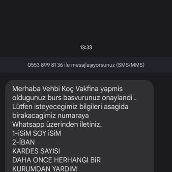 Vehbi Koç Vakfı (Burs Başvurusu) Vakıf Burs Başvurusu İle İlgili Şüpheli Durum