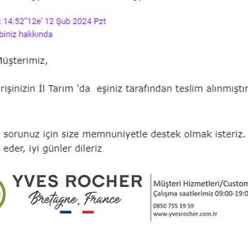 Yves Rocher Paketim Elime Ulaşmadı