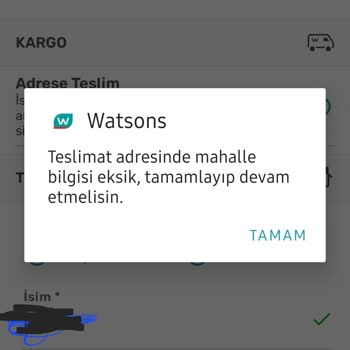 Watsons Teslimat Adres Sorunu