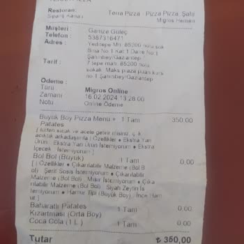 Terra Pizza Kötü Yemek Deneyimi