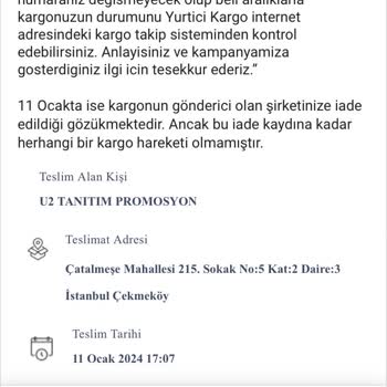U2 Tanıtım Ve Promosyon Nescafé3ü1Arada Ürünlerinin Gönderilmemesi