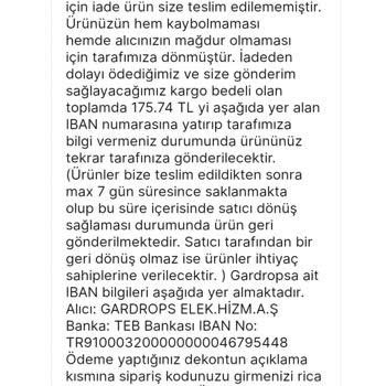 Gardrops İade Edilen Ürünümü Bana Ulaştırmadı