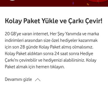 Vodafone Kolay Paket Almama Rağmen Çark Açılmıyor