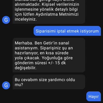 Getir Müşteri Temsilcisi Mağduriyeti