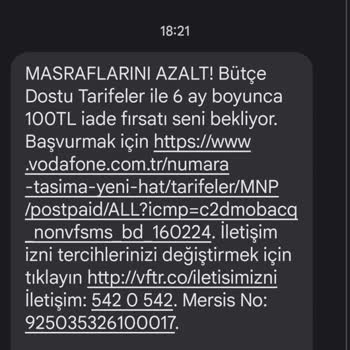 Vodafone İzinsiz İleti Gönderimi