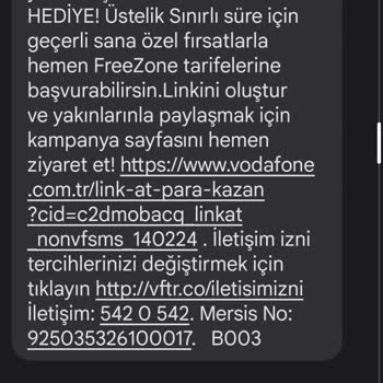 Vodafone İzinsiz İleti Gönderimi