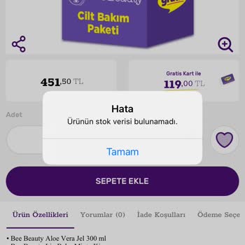 Gratis Online Sitesinde Stok Yok Yazılmıyor