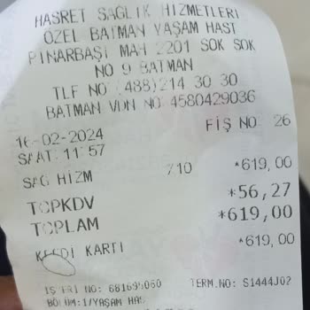 Yaşam Hastanesi (Batman) Bile Bile Mağdur Edilip Sadece Muayene Ücreti 620 Lira İstendi