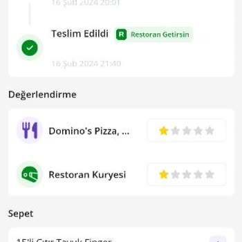 Domino's Pizza Domino'Stan 1buçuk Saatte Gelen Ürün Ve Soğuk Olması