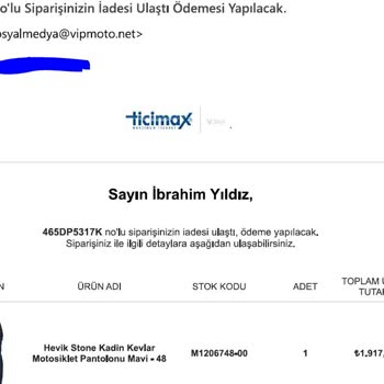 Vipmoto İade Tutarını Vermiyor