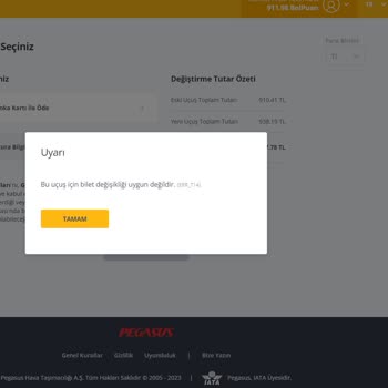 Pegasus Bilet Değiştirmeme Bahanesi