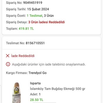 Trendyol Hızlı Market 420₺ Lik Siparişimi Başkasına Teslim Etmiş