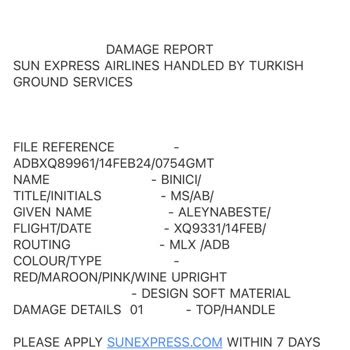 SunExpress Hava Yolları Sağlam Bagajımı Kırık Teslim Aldım