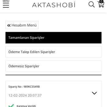 Aktaş Hobi Market Siparişim Bana Ulaşmadı