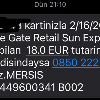 "Gate Retail Sun Expres" Şikayeti