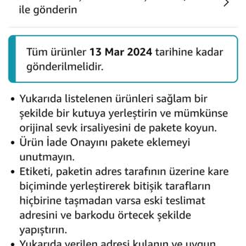 Amazon İade Adres Etiketi Sunulmuyor.