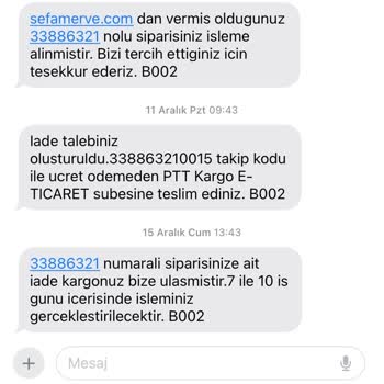 Sefamerve Gömlek İadesi Ve Para İade Süreci Hakkında Şikayet