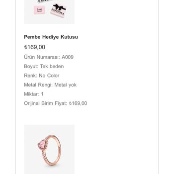 Pandora Mücevher Pandora'dan Satın Aldığım Ürünle İlgili Kargo Takip Bilgisi Almadım