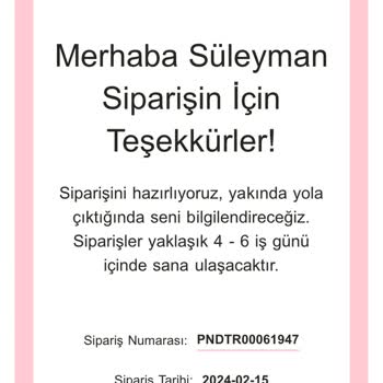 Pandora Mücevher Pandora'dan Satın Aldığım Ürünle İlgili Kargo Takip Bilgisi Almadım
