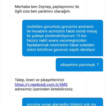 Yapı Kredi Bankası Faizsiz Avans Sorunu