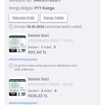 Le Waikiki Bio Natural Bebek Bezi Eksik Ürün Geldi.