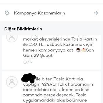 Tosla Kartı Para İadesi