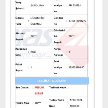 Aras Kargo Teslim Edilmeyen Ürünün Teslim Alındı Olarak Sisteme Geçmesi