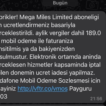 Vodafone İznim Olmadan Mega Miles Aboneliği