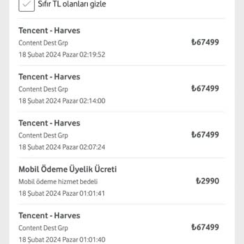 Vodafone Tencent Harvest Haksız Fatura Tutarı