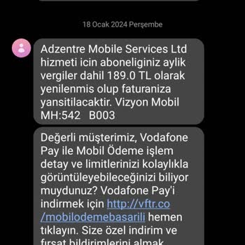 VizyonMobil Faturama İzinsiz Yansıyan Abonelik Ücreti!