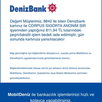 Denizbank İade Yapılmaması Ve Destek Alınamaması