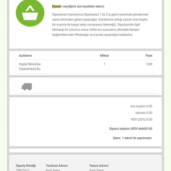 Dyson Süpürge Başlığı Göndermedi