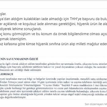 İncehesap Kulaküstü Kulaklık İadesinin Hijyenik Ürün Olarak Tanımlanması