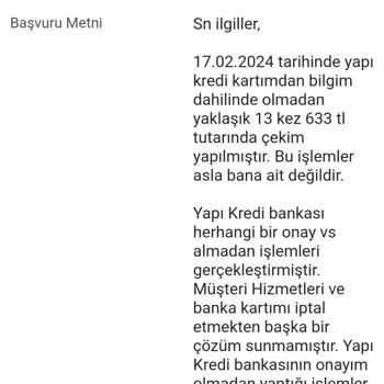 Yapı Kredi Bankası Kredi Kartımdan Habersiz İşlemler Yapıldı!
