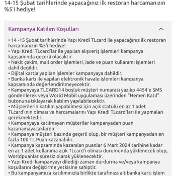 Yapı Kredi Restoran Kampanyası Puanı Yatmadı