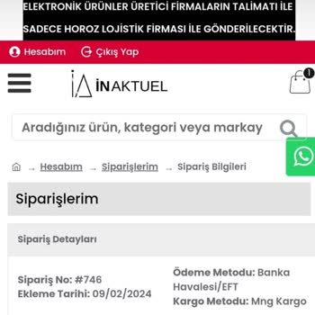 inaktuel.com Tarafından Gönderilmeyen Sipariş