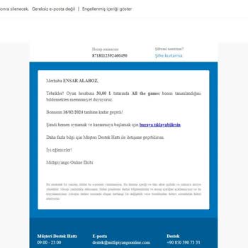 Milli Piyango 30TL Bonus Kazandınız Şeklinde Bir Mail Geldi