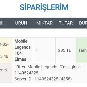 epin.com.tr Aldığım Mobile Legends Elmasları Yüklemedi