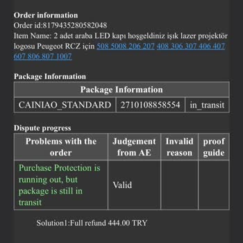 Aliexpress'ten Aldığım Ürün Gelmedi Ve İadesi İstedim İade Edilmedi