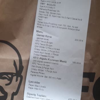 KFC Menümü Eksik Gönderdiler