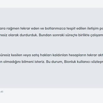 Unberechtigte Sperrung nach Bot-Warnungen von Bionluk