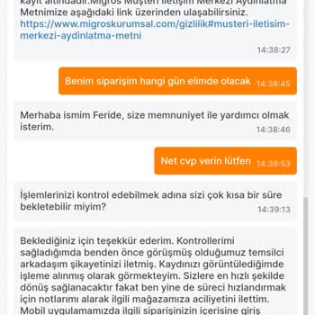 Migros Extra Sipariş Teslim Edememe