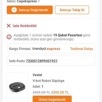 Trendyol Cepekspress Kusurlu Ürünün İadesini Kabul Etmedi.