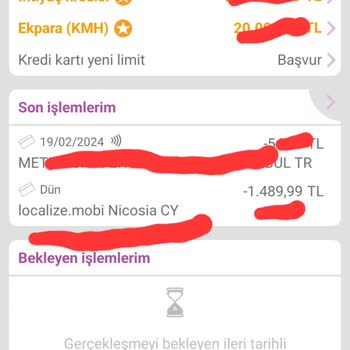 Localize Mobi Kredi Kartımdan Para Çekmiş