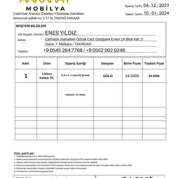 Ankaray Mobilya Mobilya Takımı Göndermediler