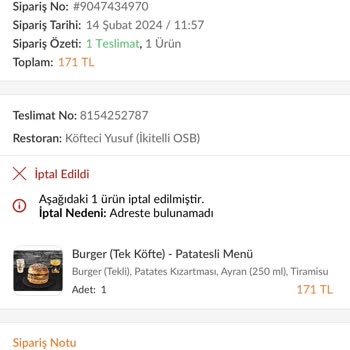 Köfteci Yusuf Adres Bulunamadı, Sipariş İptal: Kurye Beceriksizliği Ve İade Yok!